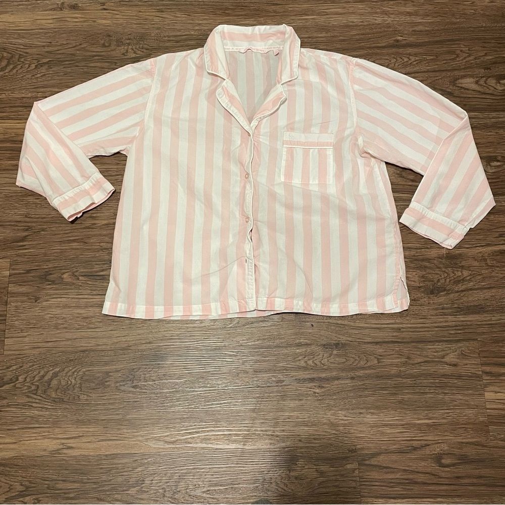 Victoria’s Secret Striped Long Sleeve Pajama Top Pink White Size Large